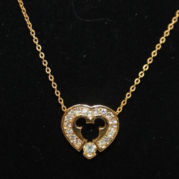 Disney Mickey Mouse Golden and White Crystal Heart Necklace and Earrings - Picture 2 of 16
